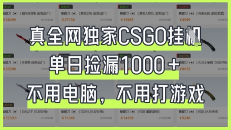 真全网独家CSGO挂G,单日捡漏1k+【揭秘】-一个公司创业项目 - 淘金吧