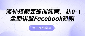 海外短剧变现训练营,从0-1全面讲解Facebook短剧-一个公司创业项目 - 淘金吧