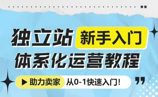 独立站新手入门体系化运营教程,助力独立站卖家从0-1快速入门!-一个公司创业项目 - 淘金吧