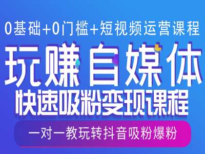 0基础+0门槛+短视频运营课程,玩赚自媒体快速吸粉变现课程,一对一教玩转抖音吸粉爆粉-一个公司创业项目 - 淘金吧