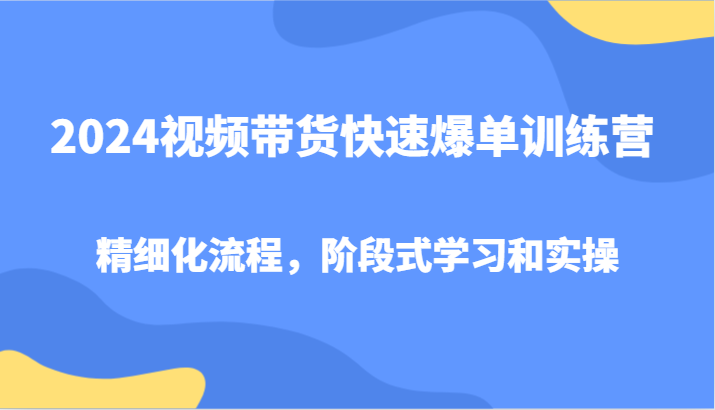 2024视频带货快速爆单训练营，精细化流程，阶段式学习和实操-一个公司创业项目 - 淘金吧