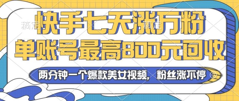 2024年快手七天涨万粉,但账号最高800元回收。两分钟一个爆款美女视频-一个公司创业项目 - 淘金吧