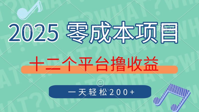 2025年零成本项目，十二个平台撸收益，单号一天轻松200+-一个公司创业项目 - 淘金吧