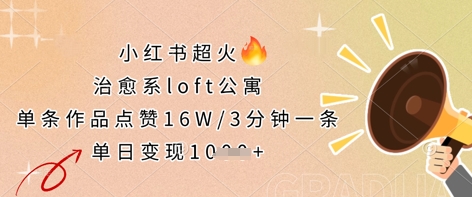 小红书超火的治愈系loft公寓,单条作品点赞16W,3分钟一条,单日变现数张-一个公司创业项目 - 淘金吧
