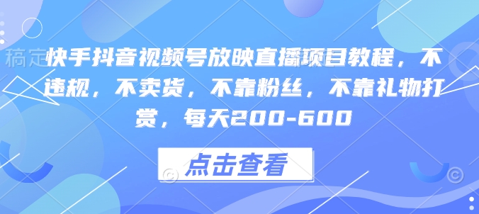 快手抖音视频号放映直播项目教程,不违规,不卖货,不靠粉丝,不靠礼物打赏,每天200-600-一个公司创业项目 - 淘金吧