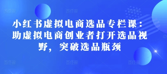 小红书虚拟电商选品专栏课:助虚拟电商创业者打开选品视野,突破选品瓶颈-一个公司创业项目 - 淘金吧