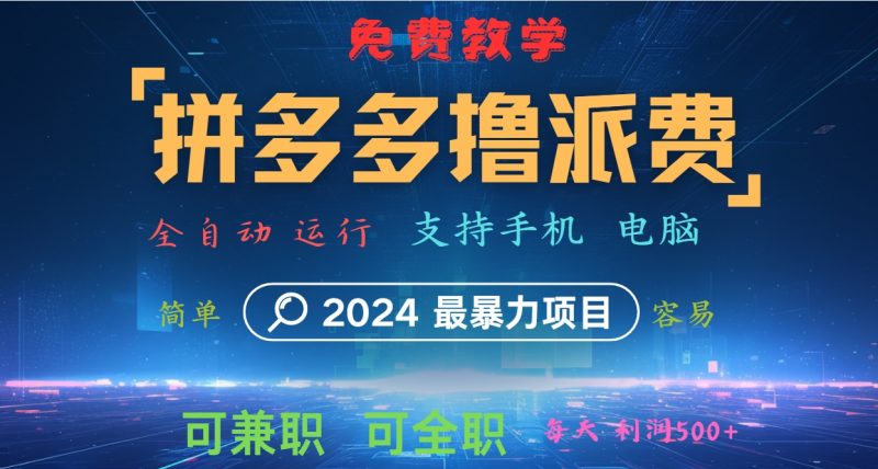 拼多多撸派费，2024最暴利的项目。软件全自动运行，日下1000单。每天利润500+，免费-一个公司创业项目 - 淘金吧