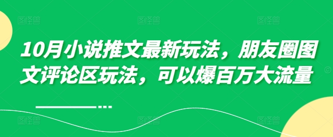 10月小说推文最新玩法，朋友圈图文评论区玩法，可以爆百万大流量-一个公司创业项目 - 淘金吧