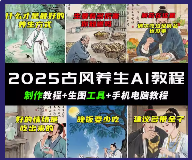 抖音AI古风养生视频教程日入五张 轻松涨粉 10W+-一个公司创业项目 - 淘金吧