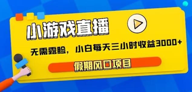 小游戏直播，假期风口项目，无需露脸，小白每天三小时，到账3000+-一个公司创业项目 - 淘金吧