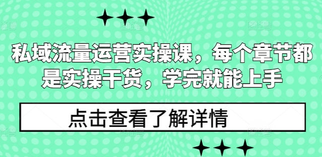 私域流量运营实操课,每个章节都是实操干货,学完就能上手-一个公司创业项目 - 淘金吧