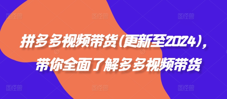 拼多多视频带货(更新至2024)，带你全面了解多多视频带货-一个公司创业项目 - 淘金吧