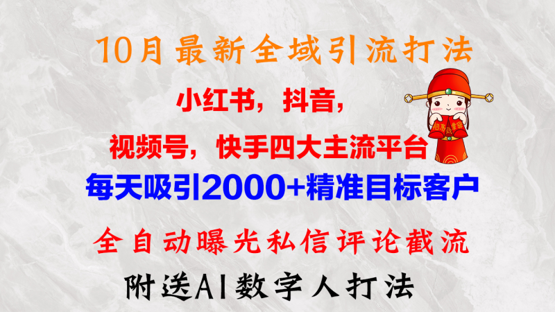 10月最新小红书，抖音，视频号，快手四大平台全域引流，，每天吸引2000…-一个公司创业项目 - 淘金吧