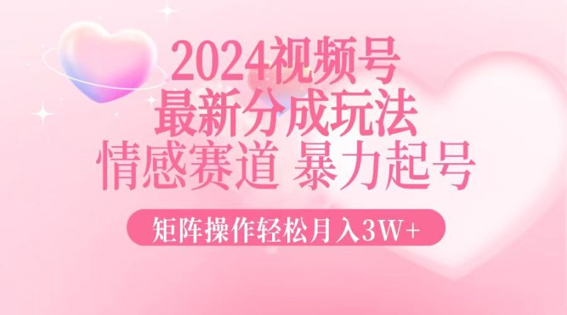 2024最新视频号分成玩法，情感赛道，暴力起号，矩阵操作轻松月入3W+-一个公司创业项目 - 淘金吧