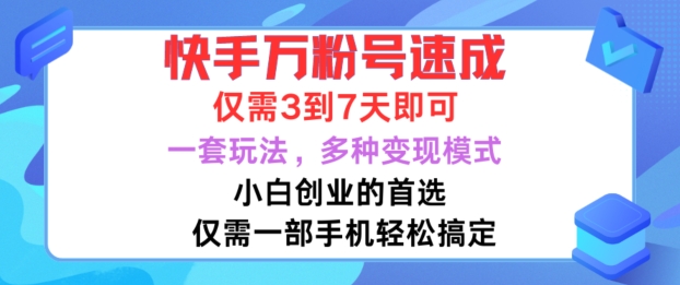 快手万粉号速成，仅需3到七天，小白创业的首选，一套玩法，多种变现模式【揭秘】-一个公司创业项目 - 淘金吧