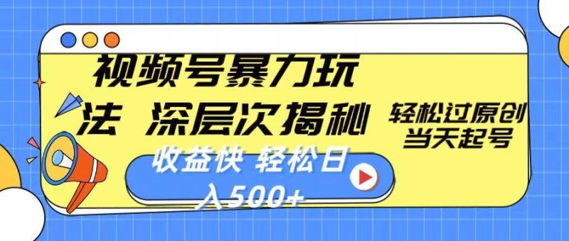 视频号暴力玩法，深层次揭秘,轻松过原创，当天起号，收益快，轻松日入500+-一个公司创业项目 - 淘金吧