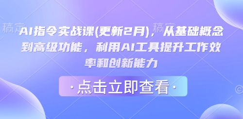 AI指令实战课(更新2月)，从基础概念到高级功能，利用AI工具提升工作效率和创新能力-一个公司创业项目 - 淘金吧
