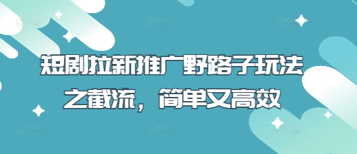 短剧拉新推广野路子玩法之截流,简单又高效-一个公司创业项目 - 淘金吧