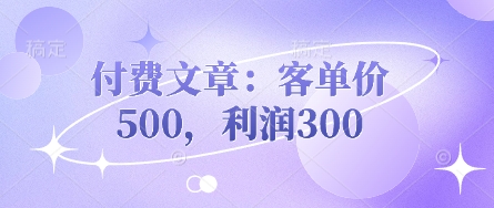 付费文章:客单价500,利润300-一个公司创业项目 - 淘金吧