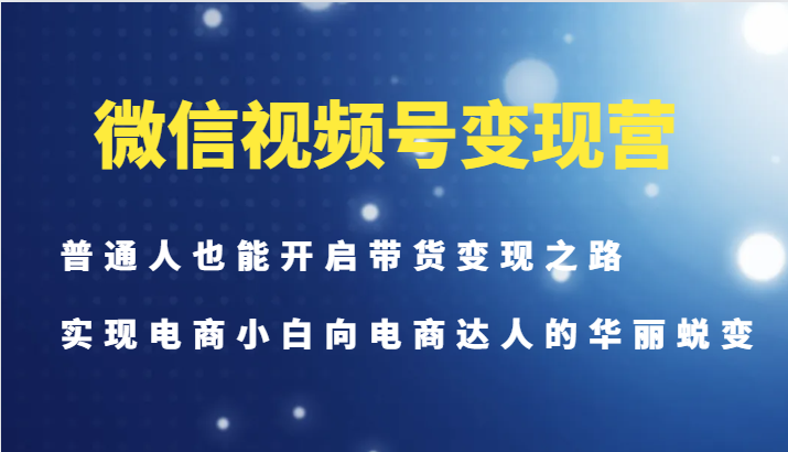 微信视频号变现营-普通人也能开启带货变现之路，实现电商小白向电商达人的华丽蜕变-一个公司创业项目 - 淘金吧