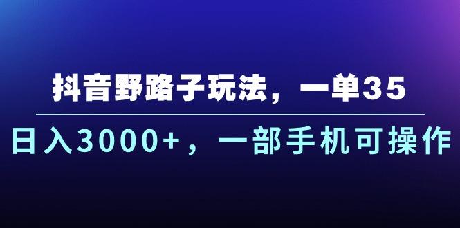 抖音野路子玩法，一单35.日入3000+，一部手机可操作-一个公司创业项目 - 淘金吧