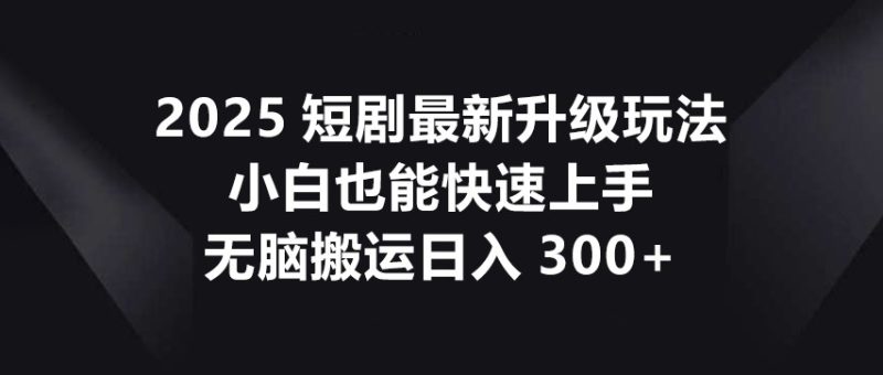 2025短剧最新升级玩法,小白也能快速上手,无脑搬运日入300+-一个公司创业项目 - 淘金吧