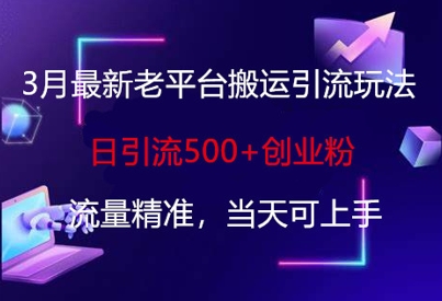 3月最新老平台搬运引流玩法,日引流500+创业粉,流量精准,当天可上手-一个公司创业项目 - 淘金吧