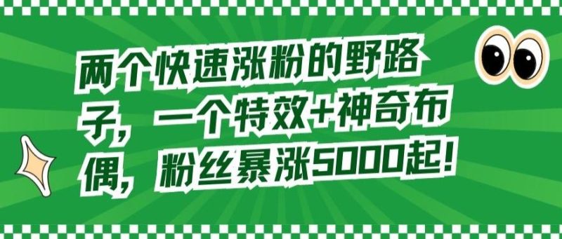 两个快速涨粉的野路子,一个特效+神奇布偶,粉丝暴涨5000起【揭秘】-一个公司创业项目 - 淘金吧