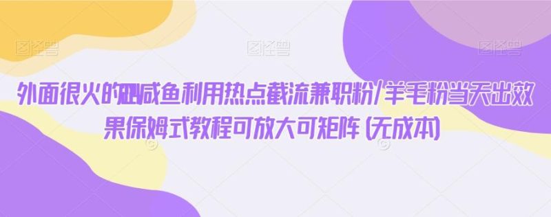 外面很火的2024咸鱼利用热点截流兼职粉/羊毛粉当天出效果保姆式教程可放大可矩阵(无成本)-一个公司创业项目 - 淘金吧