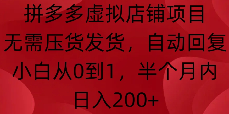 拼多多虚拟店铺项目,无需压货发货,自动回复,小白从0到1,半个月内日入200+【揭秘】-一个公司创业项目 - 淘金吧