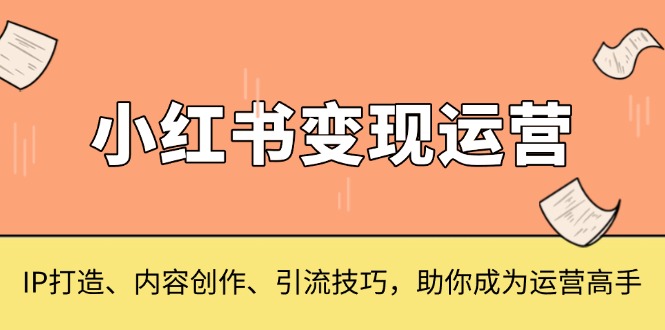 小红书变现运营,IP打造、内容创作、引流技巧,助你成为运营高手-一个公司创业项目 - 淘金吧