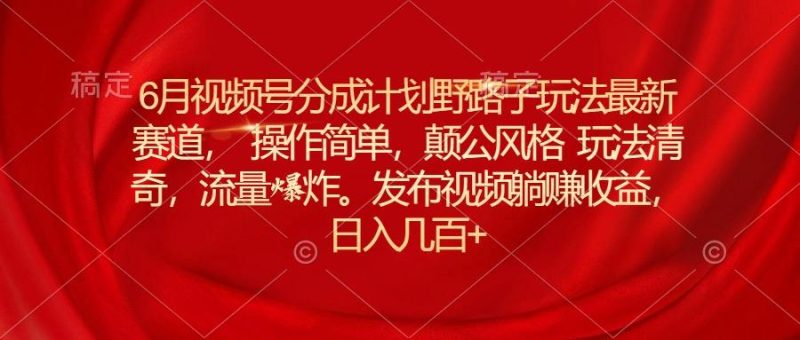 6月视频号分成计划野路子玩法最新赛道操作简单，颠公风格玩法清奇，流…-一个公司创业项目 - 淘金吧
