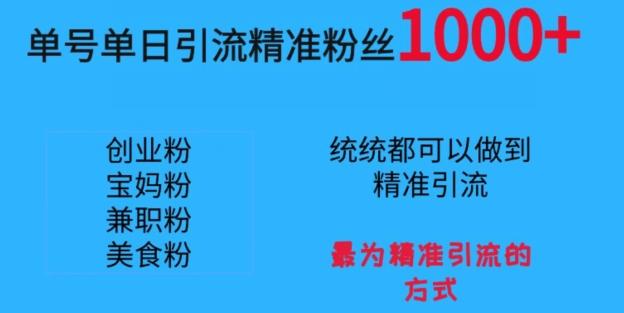 单号单日引流精准粉丝1000+，最为精准引流的方式-一人公司创业项目 - 淘金吧
