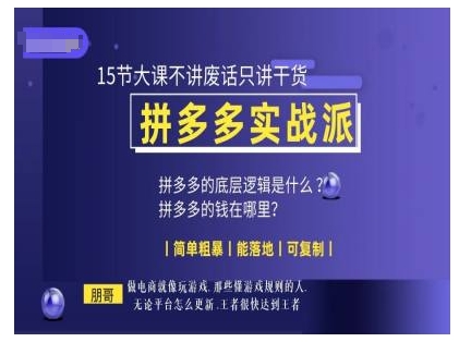 朋哥电商(拼多多实战派),15节大课不讲废话只讲干货,简单粗暴 能落地 可复制-一个公司创业项目 - 淘金吧