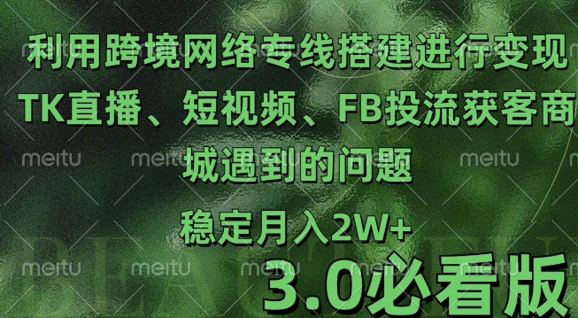 利用跨境电商网络及搭建TK直播、短视频、FB投流获客以及商城遇到的问题进行变现3.0必看版【揭秘】-一人公司创业项目 - 淘金吧