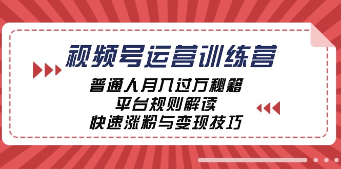 视频号运营训练营：普通人月入过万秘籍，平台规则解读，快速涨粉与变现-一个公司创业项目 - 淘金吧