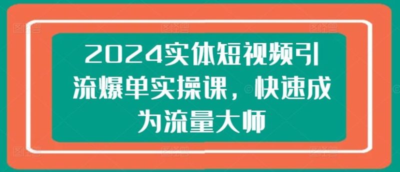 2024实体短视频引流爆单实操课，快速成为流量大师-一人公司创业项目 - 淘金吧