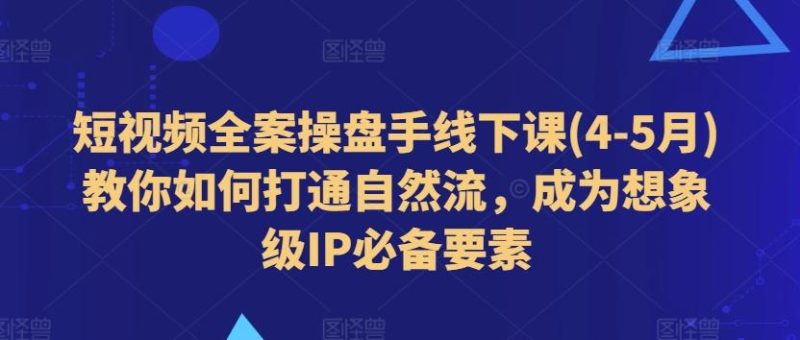 短视频全案操盘手线下课(4-5月)教你如何打通自然流，成为想象级IP必备要素-一个公司创业项目 - 淘金吧