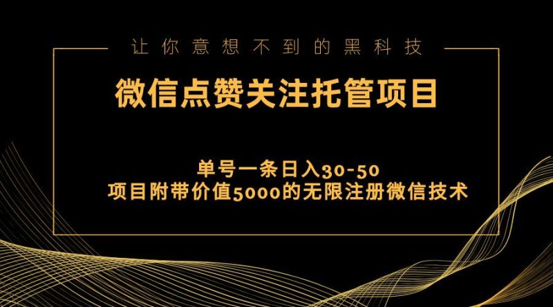 视频号托管点赞关注，单微信30-50元，附带价值5000无限注册微信技术-一人公司创业项目 - 淘金吧