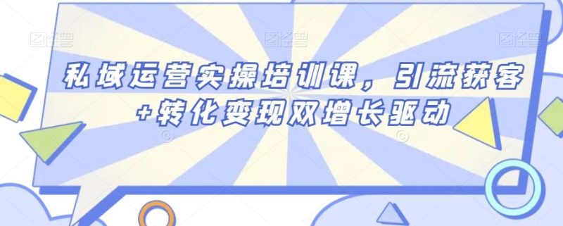 私域运营实操培训课，引流获客+转化变现双增长驱动-一人公司创业项目 - 淘金吧