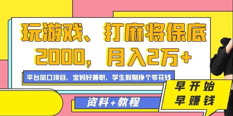 玩游戏、打麻将保底2000，月入2万+，平台风口项目【揭秘】-一个公司创业项目 - 淘金吧
