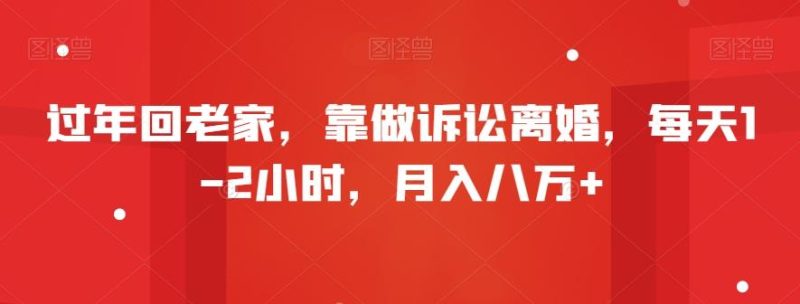 过年回老家,靠做诉讼离婚,每天1-2小时,月入八万+-一人公司创业项目 - 淘金吧