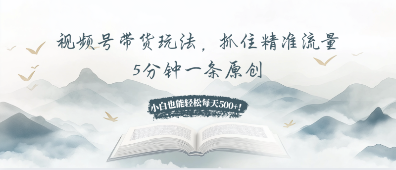 视频号带货玩法，抓住精准流量，5分钟一条原创，小白也能轻松每天500+！-一人公司创业项目 - 淘金吧
