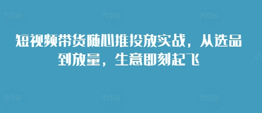 短视频带货随心推投放实战,从选品到放量,生意即刻起飞-一人公司创业项目 - 淘金吧