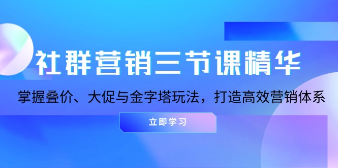 社群营销三节课精华：掌握叠价、大促与金字塔玩法，打造高效营销体系-一人公司创业项目 - 淘金吧
