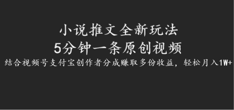 小说推文全新玩法,5分钟一条原创视频,结合视频号支付宝创作者分成赚取多份收益-一人公司创业项目 - 淘金吧