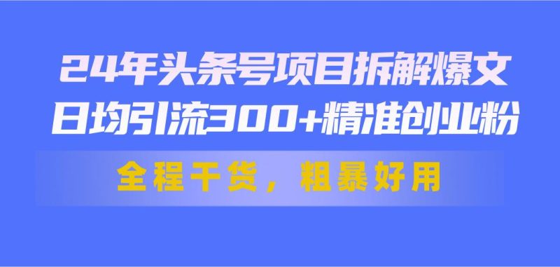 24年头条号项目拆解爆文，日均引流300+精准创业粉，全程干货，粗暴好用-一人公司创业项目 - 淘金吧