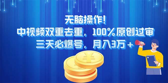 无脑操作!中视频双重去重，100%原创过审，三天必爆号，月入3万+-一人公司创业项目 - 淘金吧