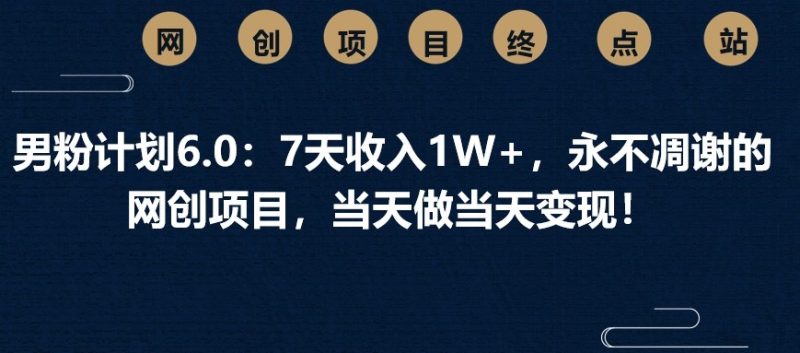 男粉计划6.0:7天收入1W+,永不凋谢的网创项目,当天做当天变现!-一人公司创业项目 - 淘金吧