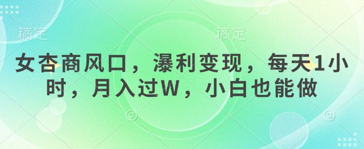 女杏商风口,瀑利变现,每天1小时,月入过W,小白也能做-一个公司创业项目 - 淘金吧